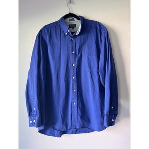 Vintage Bert Pulitzer Men's XL Cotton Solid Blue Long Sleeve Button-Front Shirt
